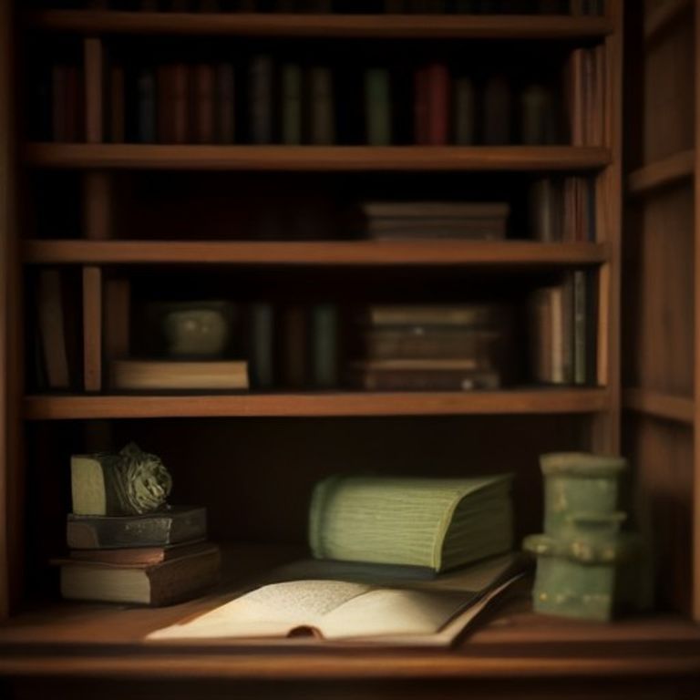 Un elfo artesanal entre libros en una biblioteca personal